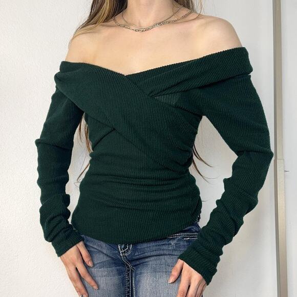 Free People Off the Should Top Green Marley Style Long Sleeve Size Small Fall - Picture 1 of 5